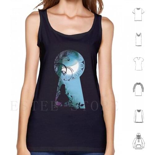 Alice-Through The Keyhole Tank Tops Vest Sleeveless Alice Key Locket Keyhole Mushroom