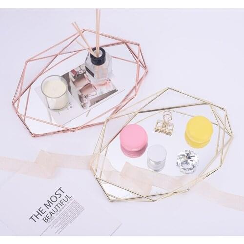 Iron Art Stereo Storage Tray Hexagonal Gold Desktop Dining Tray Scandinavian Minimalist Cosmetic Jewelry Organizing