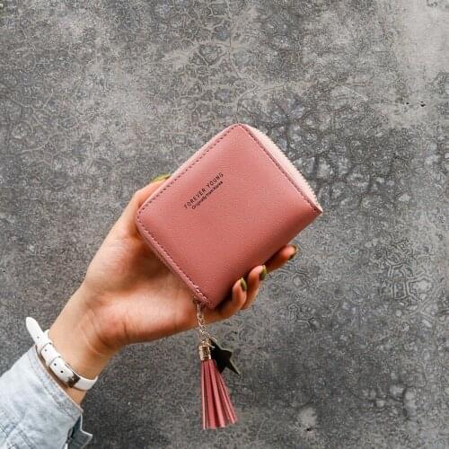 Fashion Womens Wallet Tassel Zipper Coin Purses Female Short Letter Print Pouch Card Holder Ladies Solid Color Mini Clutch Bag