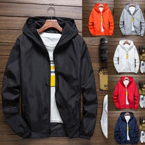 Youth Mens Solid Color Windproof Thin Jacket Hooded Windbreaker Mens Top