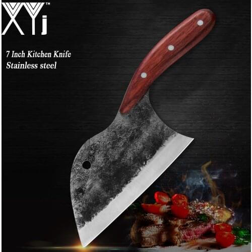 XYj 7'' 8'' Chinese Slicer Chef Knife Handmade Forged Stainless Steel Cleaver Chopping Knife Fruit Meat Cooking Tools