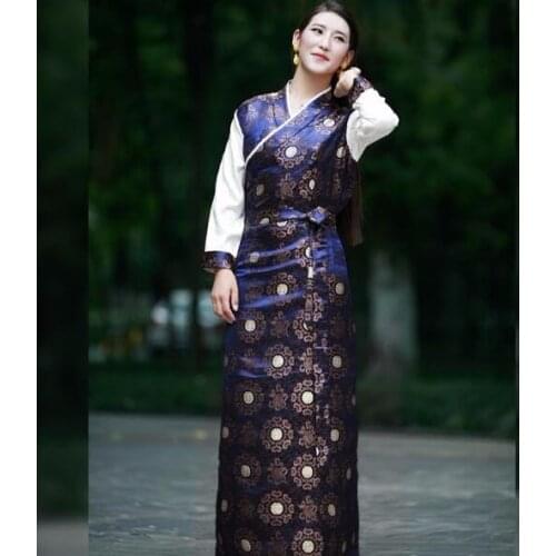 Tibetan Traditional Clothes Chinese Minority Folk Tibetan Clothing Dance Wear Costume Traditional Life clothes Robe in Tibet