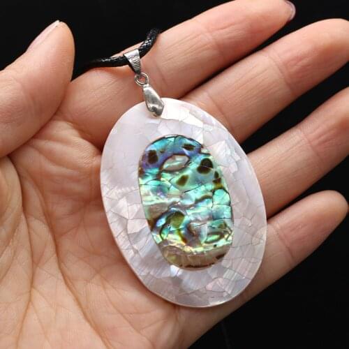 High Quality Fashion Natural Mother-of-pearl Shell Pendant Necklace Oval Jewelry Leather Rope Chain Pendant Necklace Party Gift