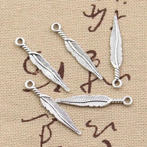 30pcs Charms Feather Leaf 28x5mm Antique Making Pendant fit,Vintage Tibetan Bronze Silver color,DIY Handmade Jewelry