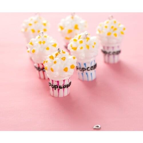 10pcs 3D 34*22mm Resin Popcorn Rainbow Charms Very Cute Keychain Pendant Necklace Pendant for DIY Decoration Dollhouse Snack
