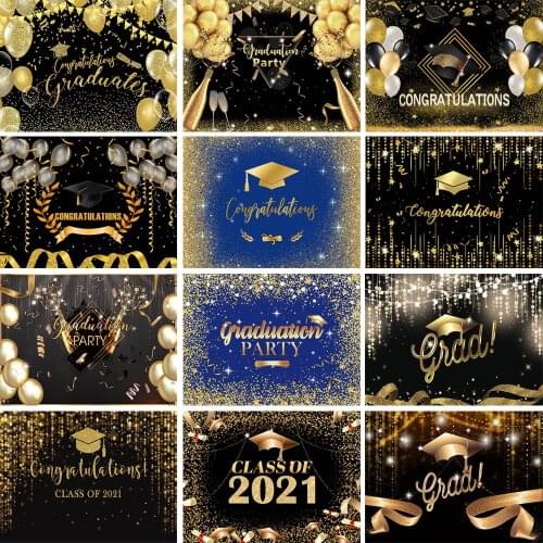 Congratulations Graduation Party Backdrops Flash Golden Bokeh Bachelor Cap Props Photography Background Students Portrait Photo