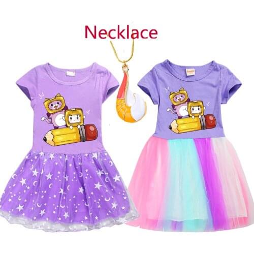Lovely Lankybox dresses Merch Lankybox girls baby Kid Youth skirt Birthday princess dress up dress with a beautiful necklace