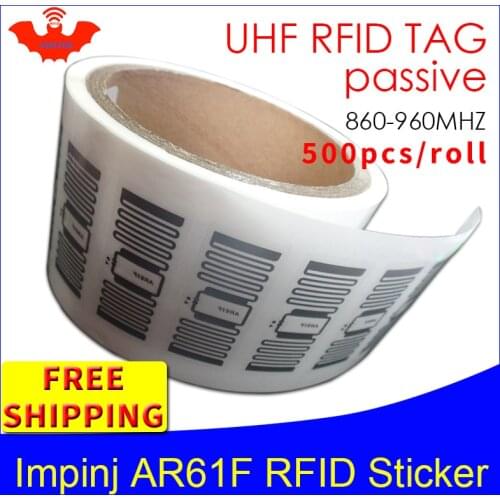 RFID sticker UHF tag impinj MonzaR6 AR61F EPC 6C wet inlay 915mhz868m860-960MHZ 500pcs free shipping adhesive passive RFID label