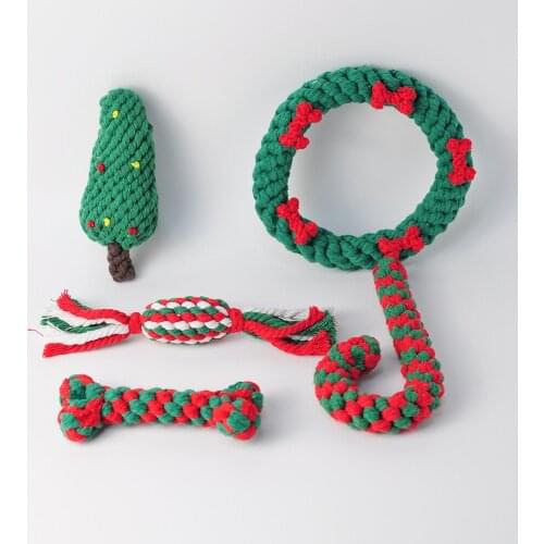Pet Christmas Themed Cotton Rope Bite-resistant Molar Teeth Cleaning Dog Toy Set Puppy Accessories