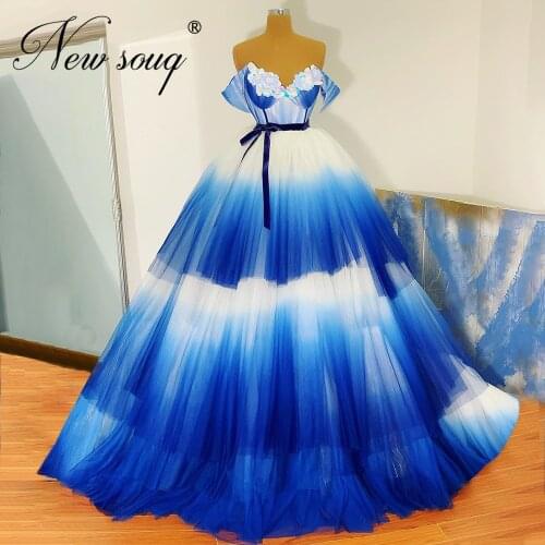Blue And White Evening Dresses 2020 Newest Party Gowns Ball Gown Kaftans Dubai Women Prom Dresses Vestidos African Custom Made