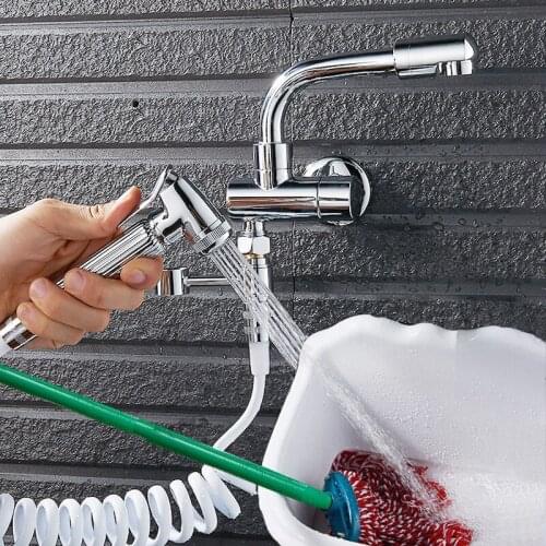 Washing Machine Faucet Soild Brass Single Cold Wall Mounted G1/2 Bibcock Outdoor Garden Tap Mop Pool Faucet Black/Chrome