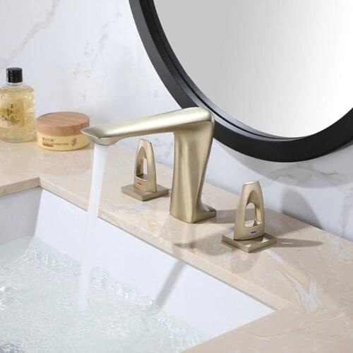 Basin Faucets Brushed Gold Brass Modern Bathroom Sink Mixer Faucet Double Handle 3 Hole Gun Gray Bathbasin Counter Mixer Tap