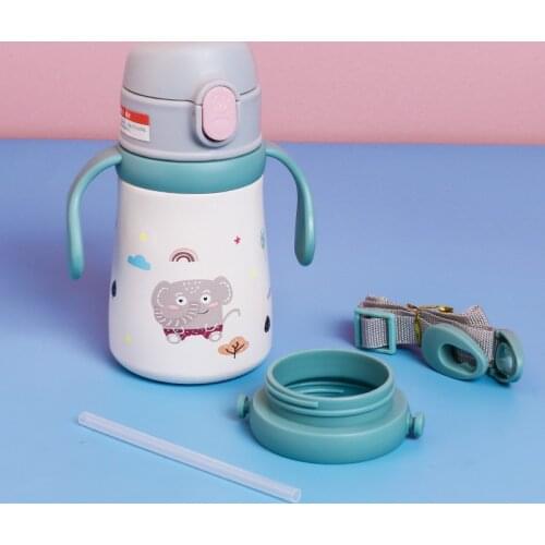 360ml Cartoon Stainless Steel Vacuum Flask With Straw Portable Thermos Mug Kids Thermal Water Bottle Child Tumbler Thermocup
