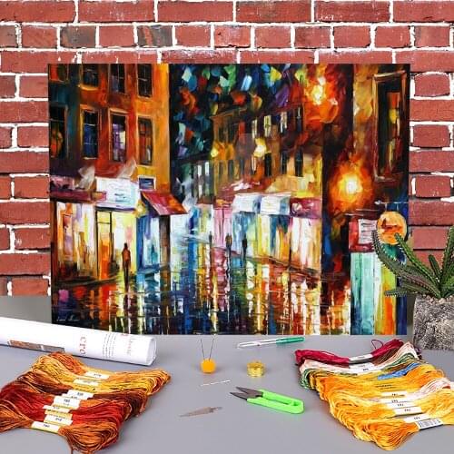 Shopping District Printed 11CT Cross Stitch Complete Kit DIY Embroidery DMC Threads Hobby Handicraft Handmade Design