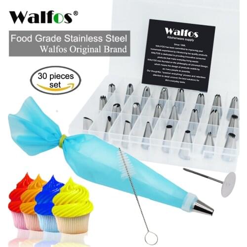 WALFOS 30pcs Cake Decorating Tips Set Stainless Steel Icing Piping Tip Nozzles DIY Baking Tools Reusable Pastry Bags Couple