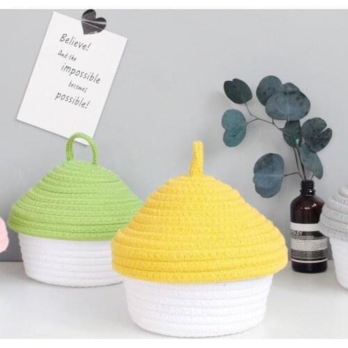 Handmade cotton thread storage box Desktop debris cotton rope storage box with lid