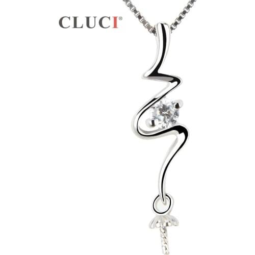 CLUCI women jewelry 925 sterling silver pendant fitting with pearl seat, 25.4*6.2 mm pearl pendant accessory SP153SB