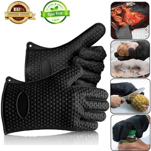 1-2Pcs Non-Slip Silicone Gloves Heat Resistant Baking Gloves Flexible Microwave Oven Mitts Kitchen Cooking Bbq Grill Pot Holder