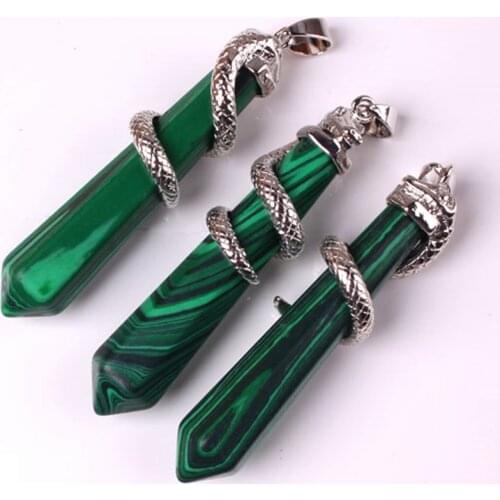100-Unique Ethnic Style 1 Pcs Silver Plated Winding Snake Malachite Stone Pendant For Amulet Jewelry
