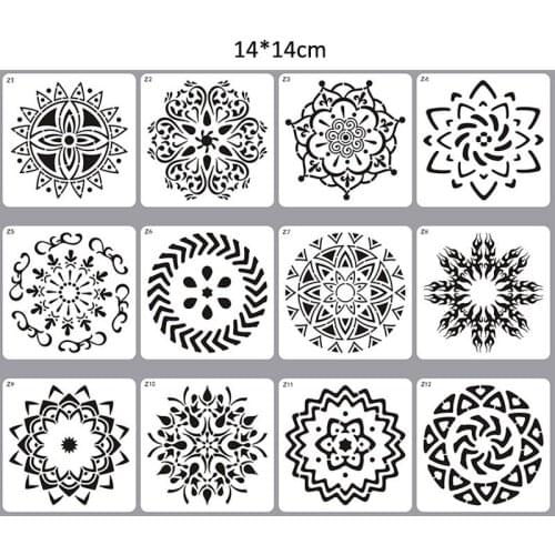 12pc Stencil Mandala Stone Color Painting Template DIY Scrapbooking Diary Album Decor Accessories Drawing Office School Supplies