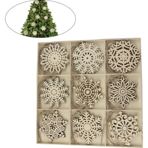 27pcs Christmas Wooden Slices Snowflakes Shaped Embellishments Hanging Decorations Wood Crafts DIY Accessories Small Pendants fo