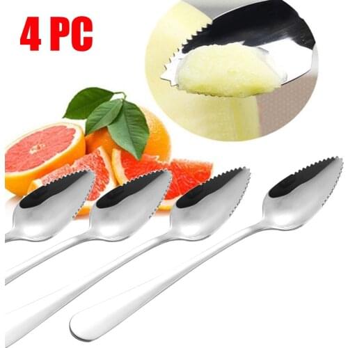 4pcs Thick Stainless Steel Spoon Sharp Serrated Edge Grapefruit Spoon Multifunctional Kitchen Accessories Tableware Spoons Set
