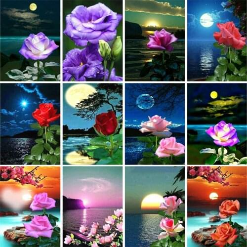 5D DIY Diamond Painting Flower Cross Stitch Kit Full Square/Round Rose Mosaic Embroidery Art Rhinestone Home Decoration Picture
