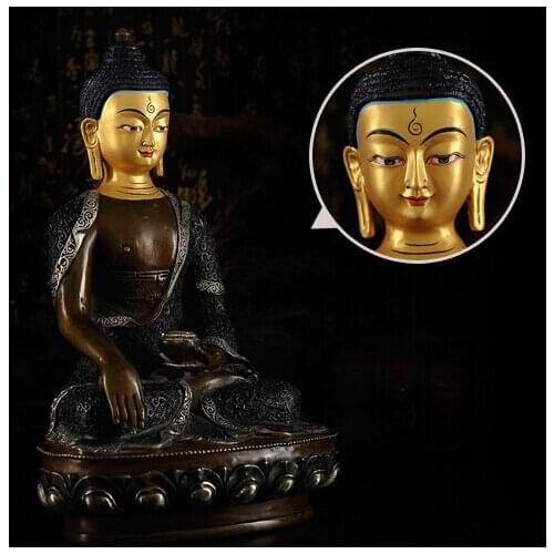 A++ 33CM # HOME Talisman efficacious House Protection # Tibetan India Nepal Buddhism Gilding bronze Sakyamuni Buddha