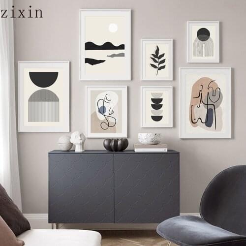 Boho Abstract Line Geometric Canvas Painting Mid Century Wall Art Prints Poster Picture for Living Room Office Home Decoration