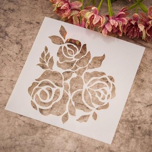 Scrapbook sketchbook painting drawing&color spray painted rose stencil art supplies paint brush drawing set on blank canvas
