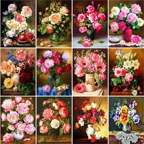 Diamond Embroidery Peony Cross Stitch 5D DIY Diamond Painting Rose Flower Rhinestones Art Wall Decoration