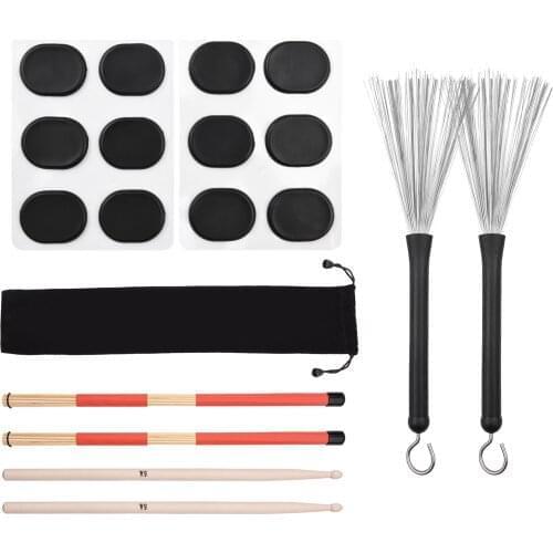Drum Sticks Set Retractable Drum Wire Brushes Drum Stick Brush Bamboo Drum Brushes Sticks Classic Maple Wood Drumstick Mute Pad