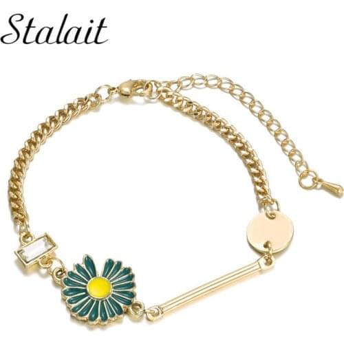Golden Chain Bracelets For Women Bar Green Small Daisy Square White Crystal Wholesale Lots Cuban Link Bracelet Charms