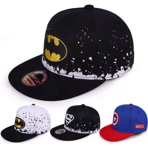 For2-8years Hot sale childrens hip-hop hat black and white inkjet cartoon superhero baseball cap sun hat sports hat