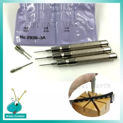 GC-5053 3pcs 0.7mm 0.8mm 0.9mm Stainless Watchband Pin Adjustment Tool,Watchband Pin Puncher Tool with extra 3 pcs puncher pins