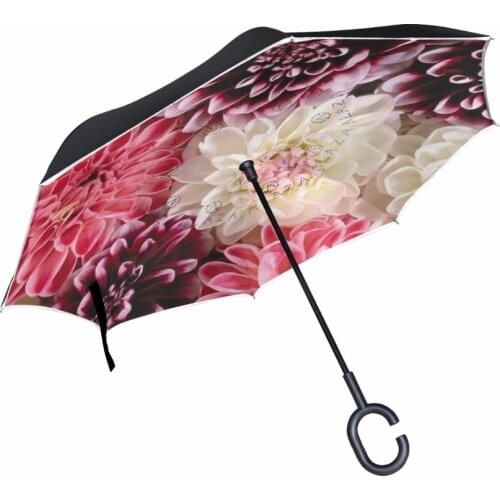 Double Layer Inverted Umbrella Self Standing Reverse umbrellas Printed Flowers Sunshade Anti-UV C-hook Rainy Paraguas