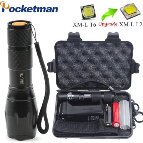 Linterna LED Flashlight XML-T6/L2 3800LM Tactical Flashlight Aluminum Waterproof zaklamp Hunting Flash Light +18650+Charger+Box