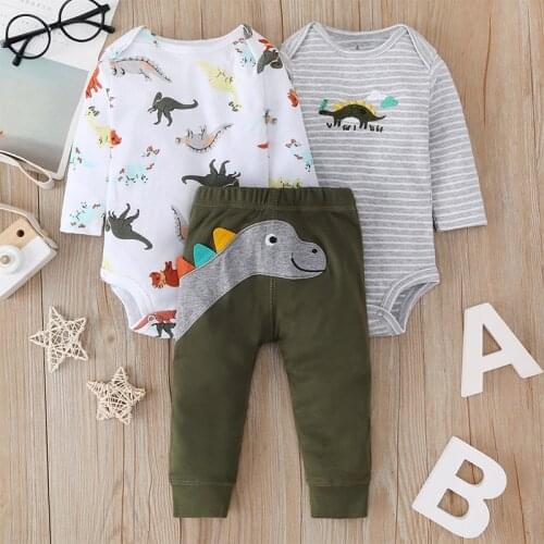 3PCS Newborn Infant Baby Boy Girl Clothes Set Cartoon Stripe Long sleeve bodysuit+Short Sleeve Tops +Pants 3 Pieces Baby Outfits