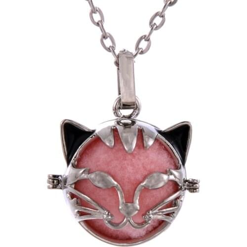 Cat shape 1pc Hollow Cage Filigree Ball Box Diffuser Necklace Locket Pendants For DIY Perfume Essential Oil Jewelry Findings