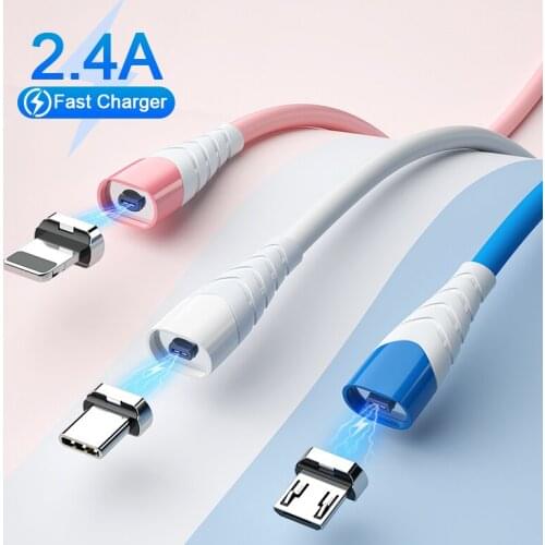 2.4A Fast Charging Magnetic Cable Micro USB Type C 8 Pin Cable Mobile Phone Charger Wire cord For iPhone 12 Xiaomi Redmi Huawei