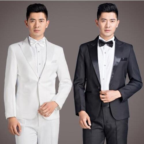 Chorus singer stage suits for men blazer boys prom mariage suits fashion slim masculino latest coat pant designs black white