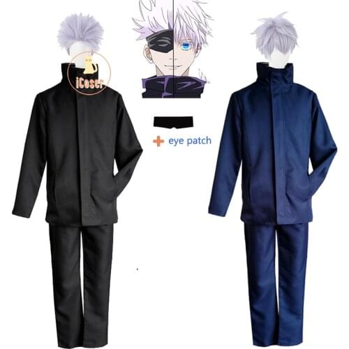 2021 New Anime Jujutsu Kaisen Gojo Satoru Cosplay Costume Light Purple Wig Boys Men School Uniform Suit Party Carnical Outfit