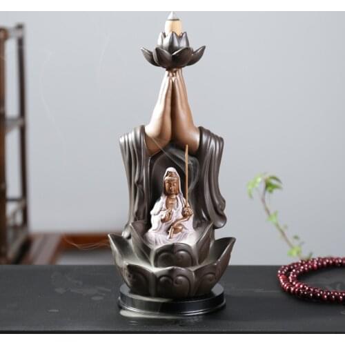 Backflow Incense Burner Ceramic Tathagata Buddha Incense Cones Stick Holder Use In Home Office Teahouse Creative Home Decor