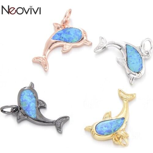 Neovivi Big Drop-shaped Blue Opal Charm Pendants Cute Animal Dolphin Charms Pendant Women Jewelry Making Lovely Girl Craft Gift
