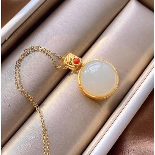 925 Silver Natural Green White Jade Chalcedony Oval Pendant Necklace Jadeite Amulet Fashion Jewelry Gifts Women sweater chain