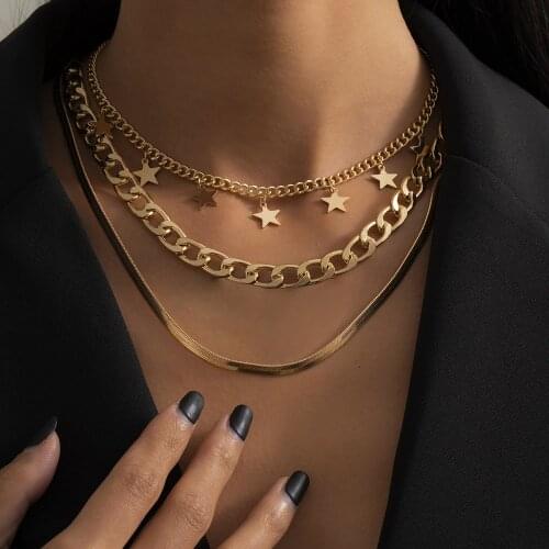 Fashion Multilevel Gold Silver Color Collar Necklace For Women Female New Vintage Snake Chain Star Sequin Pendant Jewely Gift
