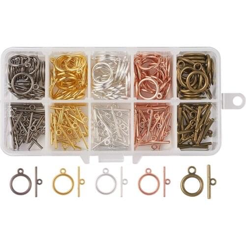 Pandahall 120set/box Tibetan Style Alloy Toggle Clasps For Jewelry Making DIY Bracelet Necklace Accessories Multiple Color