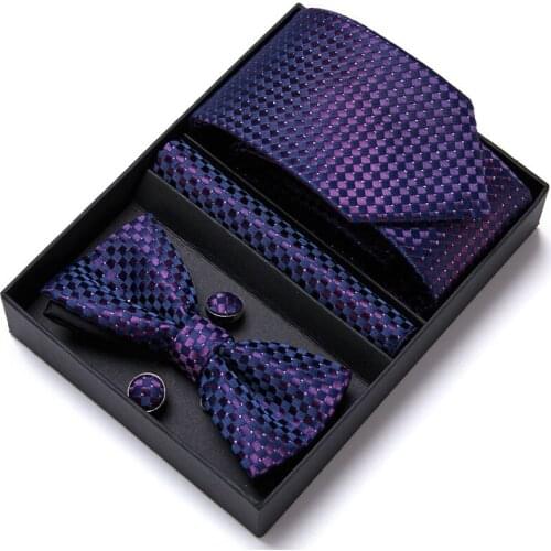 Gift Box Fashion Silk Jacquard Necktie Hanky Cufflink Bowtie Set Ties For Men Business Wedding Party