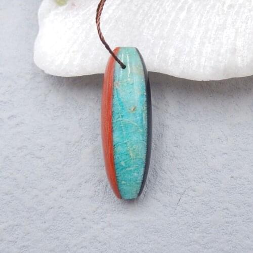 Natural Stone Pendant Bead, Red River Jasper,Amazonite,African Sodalite,Obsidian Gemstone Intarsia Pendant 35x12mm 7g