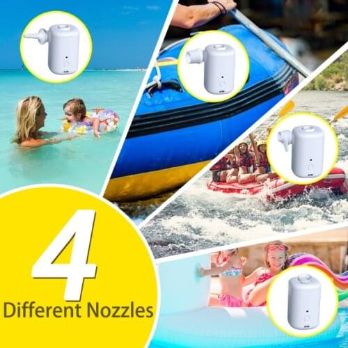 Portable Wireless Mini Electric Air Mattress Pump with 3000mAh Battery USB Rechargeable 4 Nozzles Quick Inflator Deflator for